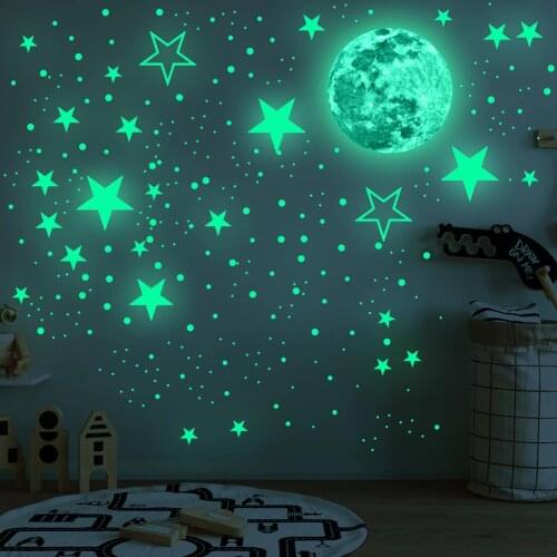 30cm Moon 435pcs Stars Dots Green Luminous Wall Sticker Children Room Ceiling Stairs Decoration Fluorescent Mural Decals