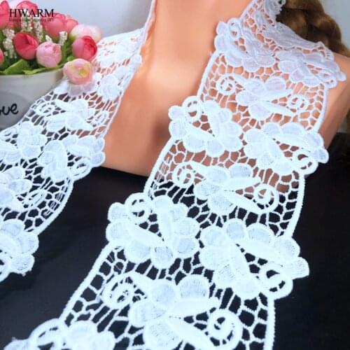 5yard 10.4cm white african lace fabric trim Two rows of rose DIY full dress sewing accessories wedding decoration Milk silk lace