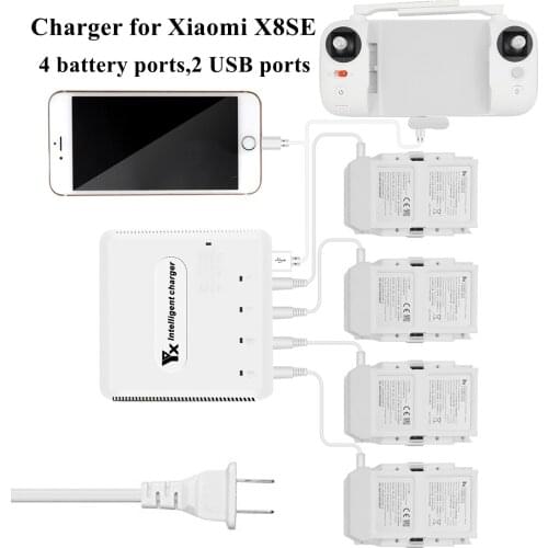 6in1 Battery Remote Controller Charger 2 USB 4 Battery Plug for Xiaomi X8 SE MI Drone RC Parallel Power Hub Intelligent Charger