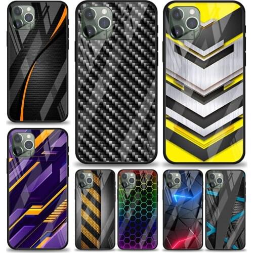 Car Carbon fibre for Apple iPhone 12 Pro Max Mini 11 Pro XS Max X XR 6S 6 7 8 Plus Luxury Tempered Glass Phone Case