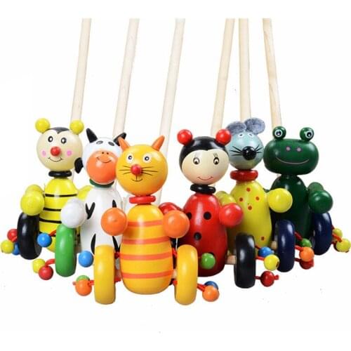 Baby Wooden Toys for Children Cute Colorful Puzzles Cartoon Animals Wooden Trolley Wood Toys For Kids Gift Random Color