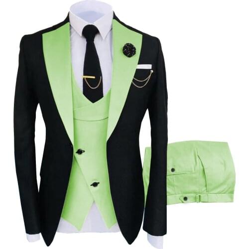 Mens suits 3 piece Peak Lable Slim Fit Tuxedos Party Suits Grooms men suits for weddi For Wedding 2021 (Blazer+vest+Pants)