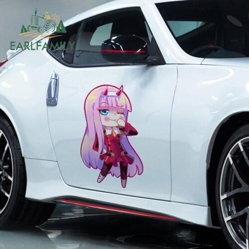 EARLFAMILY 43cm x 27.8cm For Zero Two Waterproof Car Stickers Surfboard Decal Funny Anime Campervan Vinyl Car Wrap Decoration