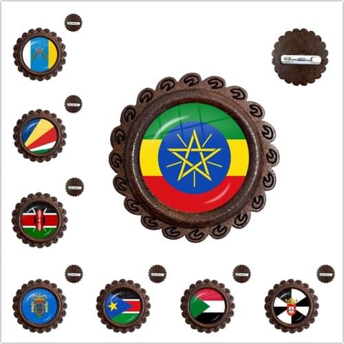Ethiopia,Islas Canarias,Kenya,Sudan,Madeira,Melilla,South Sudan,Ceuta,Seychelles National Flag Wood Glass Brooches Collar Pins