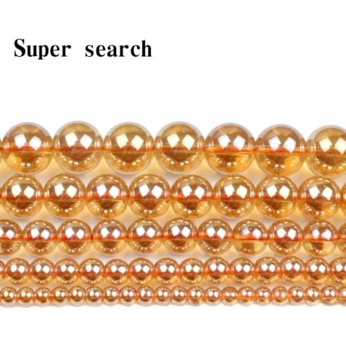 Electroplated Round Yellow Citrines Crystal Loose Stone Beads For Jewelry Making DIY Bracelet Necklace Pick Size 4/6/8/10/12mm