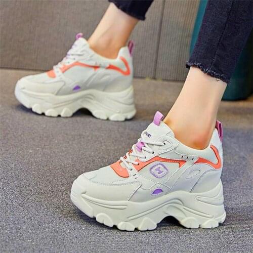 Fashion Sneaker Womens Cow Leather Wedge Ankle Boots High Heel Platform Shoes Creepers Increasing Height 34 35 36 37 38 39