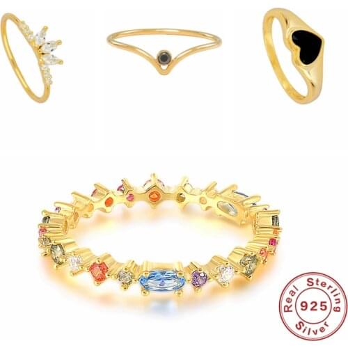 Aide Minimalism Mini Colorful Stones Rings for Women Girl Heart Flower Ring 925 Sterling Silver Finger Rings Fine Jewelry кольца