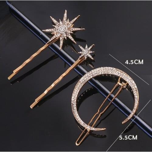 Fashion Geometric Rhinestones Diamond Hair Accessory Set Moon Sun Star Hairpin Side Clips Women Barrette Girls Hair Pins