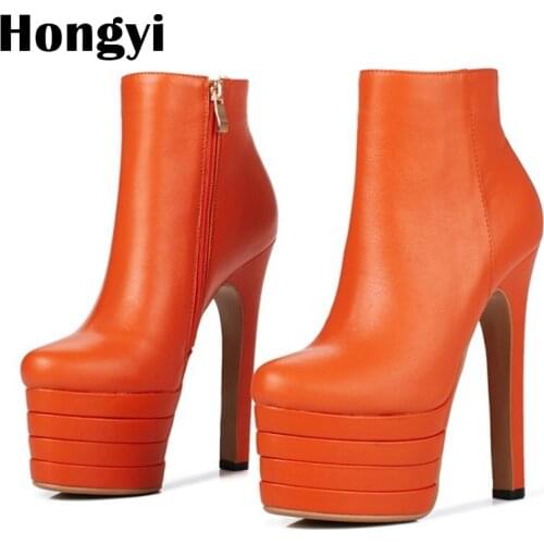 Fashion Thick Platform 15cm High Heel Women Winter Boots Side Zipper Bota