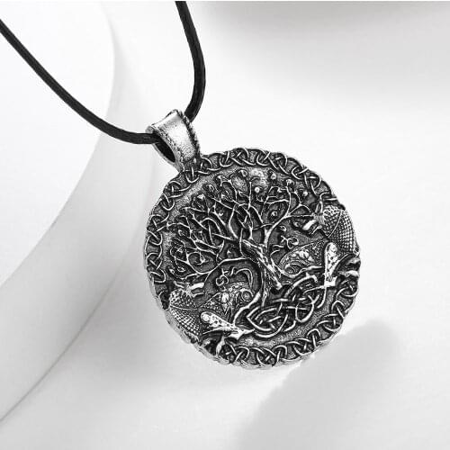 Tree Of Life And World Tree Pendant Necklace Double Wolf Amulet Men Women Wiccan Talisman Necklaces Viking Jewelry Dropshipping