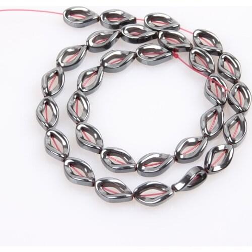 Natural Stone 8*13mm Hematite Non-magnetic Hollow Oval Ring Energy Loose Beads Jewelry Making DIY Bracelet Necklace Accessories
