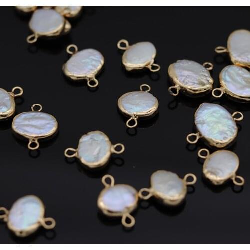Natrural Freshwater Pearl Pendants Elliptical Double Hole Connector Charms For Jewelry Making DIY Necklaces Bracelet Earrings