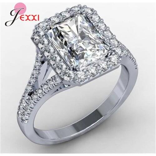 Hot Selling Genuine 925 Sterling Silver Rings For Women Square Crystal Rings Temperamental Wedding Appointment Jewelry Accessory