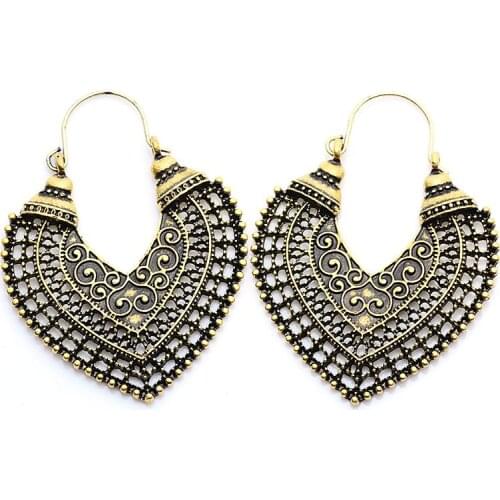 QCOOLJLY 2019 New Vintage carve paved Metal Drop Earrings For Women Jewelry Ethnic Style Bronze Antique Silver Color Earrings
