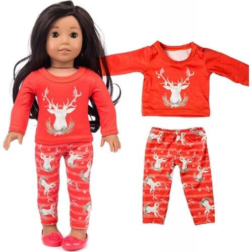 18" Girl Doll Christmas reindeer clothes and pants for dolls gift pajama fit for doll clothes accessories