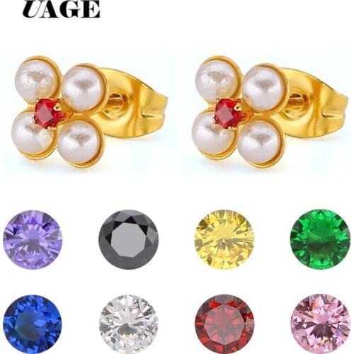 UAGE Minimalist Cute Flower Cubic Zirconia Gold Silver Color Black Color Anti-allergy 316L Stainless Steel Stud Earring