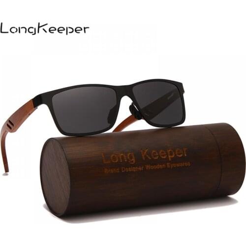 LongKeeper Brand Bamboo Leg Polarized Sunglasses Men Women Classic Square Eyewear Male Fashion Driving Sun Glasses With Wood Cas
