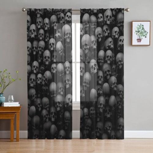 Black Skull Tulle Curtains for Living Room Bedroom Decoration Modern Chiffon Sheer Voile Kitchen Window Curtain
