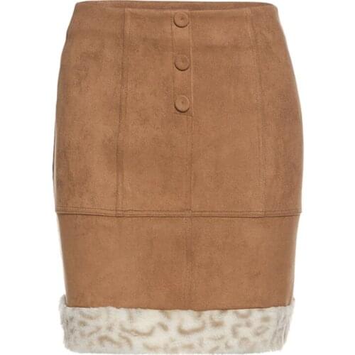 Women Autumn High Waist Faux Suede Velvet Mini A-Line Skirt Fuzzy Plush Leopard Patchwork Hem Sexy Package Hip Slim Party Street