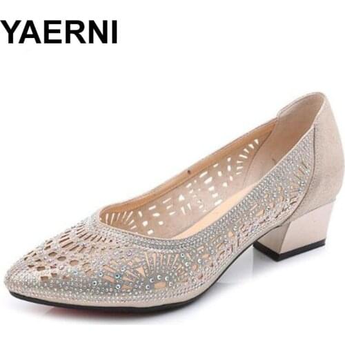YAERNI 2020Spring summer Pointed Toe Pumps Women Genuine Leather Comfortable High Heels Elegant lace-up Shoes Big Size 43