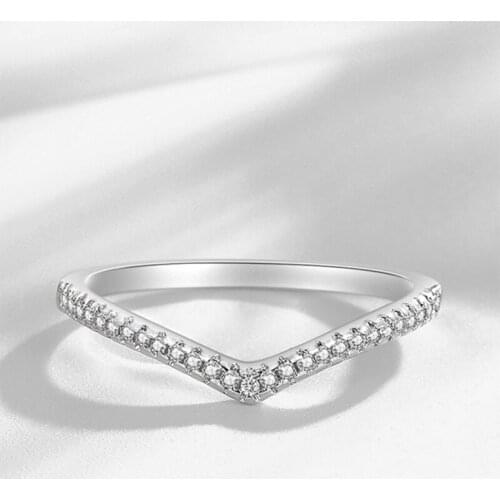Yanleyu Unique V Shaped Finger Ring 100% 925 Sterling Silver Fine Jewelry Small Cubic Zirconia Paved Wedding Ring Women PR429