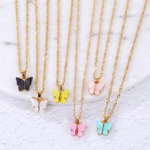 Fashion Colorful Butterfly Necklace Womens Acrylic Sweet Necklace Jewelry Necklace Lovely Butterfly Party Gifts