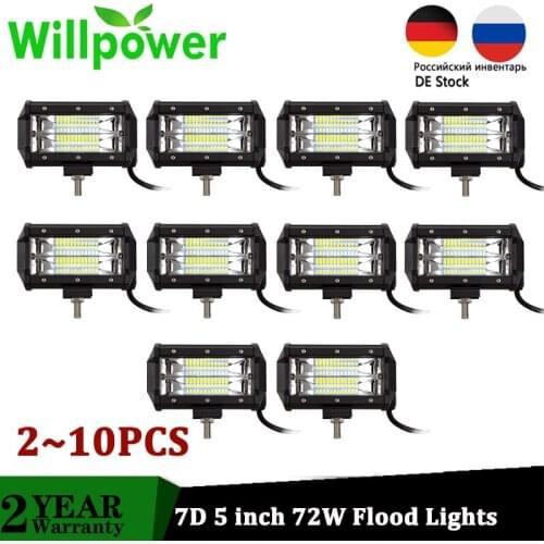 2/10PCS 5 inch 72W LED work light bar Flood Driving lights for offroad auto 4WD 4x4 UAZ SUV ATV motorcycle 12V 24V car fog lamp