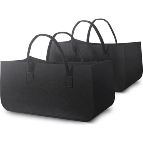 2 Pcs Felt Bag,Firewood Bag,Felt Bags Shopper,Shopper Bags with Handle,Wooden Basket for Firewood,Shopping Bag
