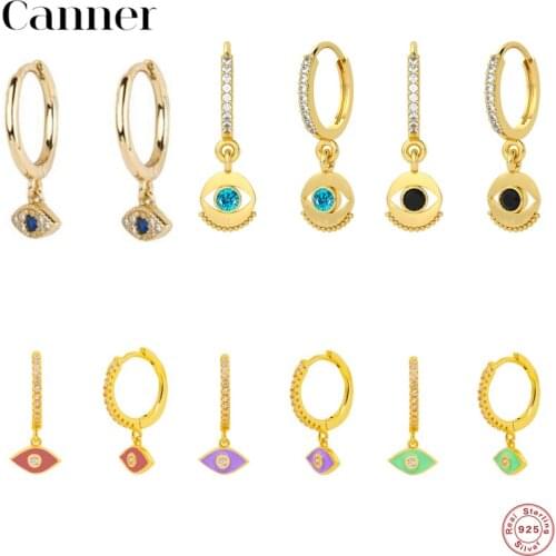 CANNER Real 925 Sterling Silver Hoop Earring Korean Evil Eyes Zircon Earrings For Women Crystal Fine Jewerly Piercing Pendientes