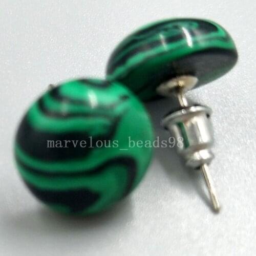 Free shipping Fashion Jewelry Malachite Round Art Women Men Stud Earrings MC5227