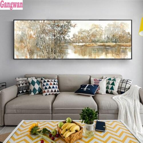 Large diamond painting stitch cross Abstract Landscape diamond embroidery full drill Trees and Lakes mosaic rhinestone pictures
