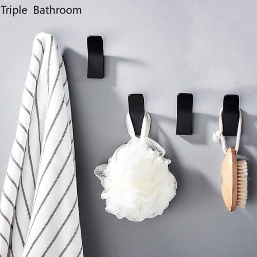 Black Towel Rack Stand Aluminum Alloy Punch-free Wall Household Bathroom Clothing Towels Storage Hook Up Restroom Organizer