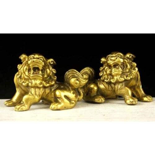 Pure Brass Lion Ornaments Lion Miniature Trumpet Palace Gate Lion Bronze Carved Metal Animal Ornaments