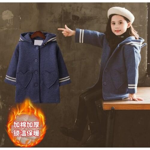 Autumn Winter Kids Girls Woolen Jacket Winter Jacket For Girls Coat medium and big children Warm Hooded Outerwear Coat 3-14 Y