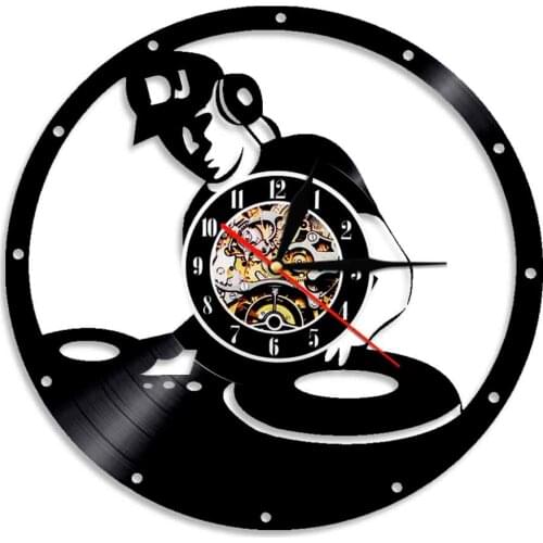 DJ Mixer Modern Silent Vinyl Record Clock Electronic Music Room Decor Music Disc Jockey Mixing Turntables Vinyl LP Wall Watch