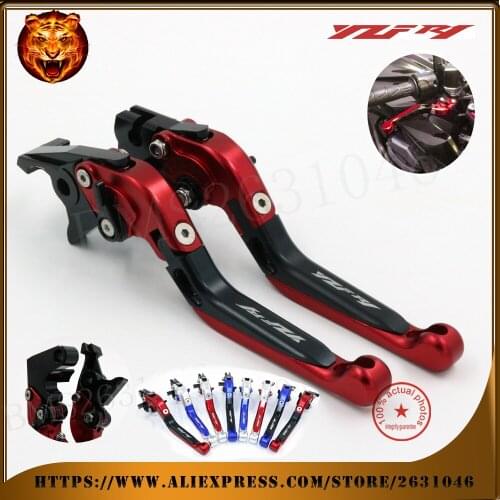 For YAMAHA YZFR1 YZF-R1 1999 2000 2001 Red+Black Motorcycle Adjustable Folding Extendable Brake Clutch Lever Logo YZF R1