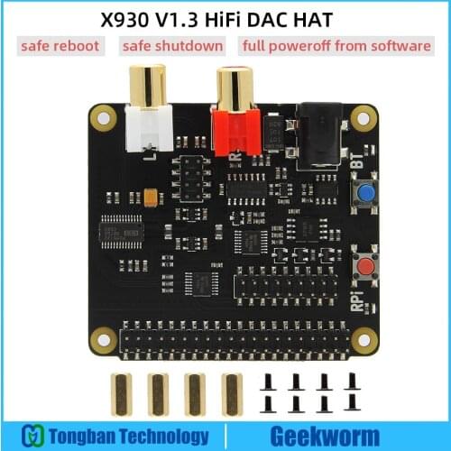For Raspberry Pi 4B/3B+/3B, X930 Bluetooth 5.0 HiFi DAC HAT Supports Safe Reboot, Safe Shutdown & Full Poweroff from Software