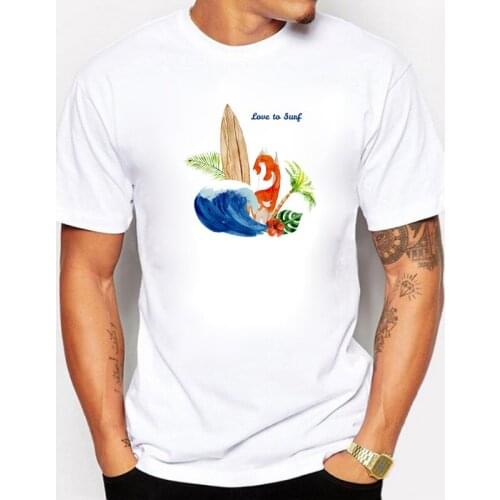 Surfer Lovers New Summer Men T-shirts Fashion Palm Leaf Wave Surfboard Printed Tshirt Cotton Short Sleeve Brand Male T shirts