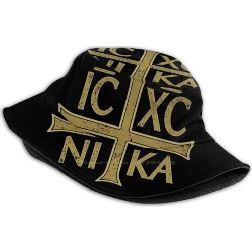 Ic Xc Ni Ka Christogram Cross Orthodox Christian Vintage Graphic Bucket Hat Beach Tourism Hats Breathable Sun Cap Orthodox