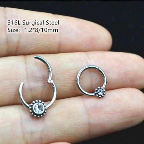 20pcs/Lot 16G Surgical Steel Gems Nose Seamless Hinged Segment Ring Septum Clicker Cartilage Nose/Lip Ear Diath Helix Hoop Rings