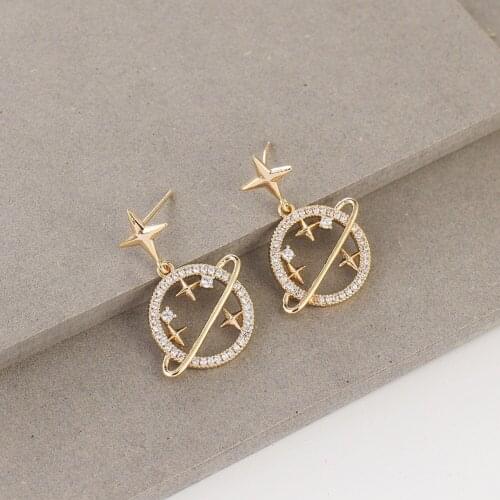 Gojomem Creative Gold-plated Cubic Zircon Cute Planet Star Pendant Tem[erament Earrings for Girl Birthday Gifts Fashion Jewelry