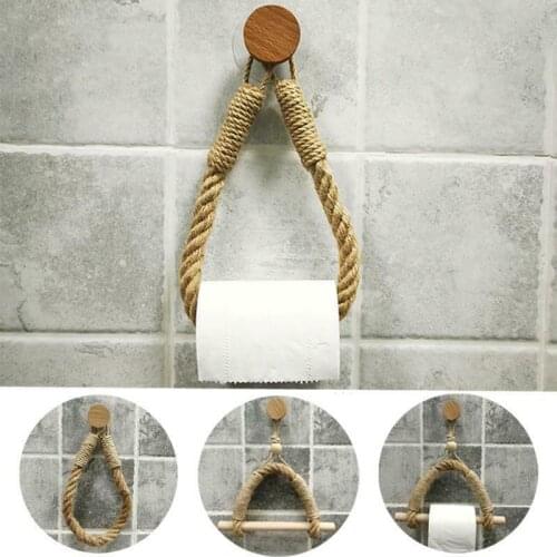 Round Hook Hemp Toilet Paper Holder Vintage Towel Hanging Rope Toilet Roll Paper Holder Home Hotel Bathroom Decoration Supplies