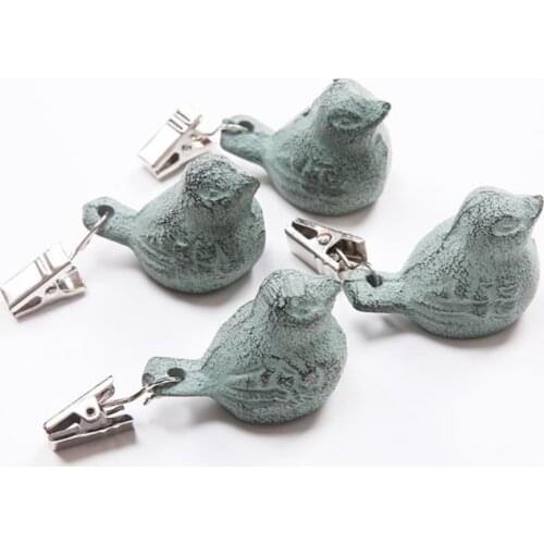 LCH 4pcs/lot Vintage Style Iron Art Green Bird Tablecloth Windproof Tablecloth Clip To Avoid The Wind Cabinet Knob Iron Clip