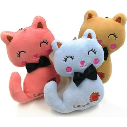 HOT 13cm Kawaii BIG LOVE Cat Plush Stuffed Toy Doll , CUTE Bowtie Plush Cats - Kids key chain pendant Gift toys G0101