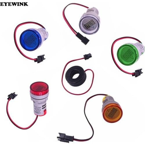 Mini LED Digital Ammeter 5 Color Available 0-100A 22MM Circle Panel Current Meter Tester Pilot Light Indicator Display with Coil