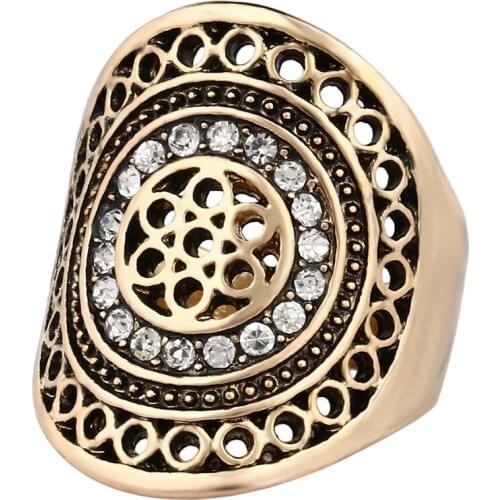 MIQIAO Gold Plated Retro Hollowed Sun Flower Vintage Boho Indian Punk Rings for Women Men Couple Wedding Friends Gift Jewelry An