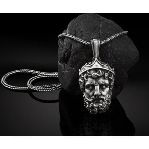 Greek mythology head pendant necklace men Nordic Viking Jewelry on the neck hip-hop punk tag Man chain necklace