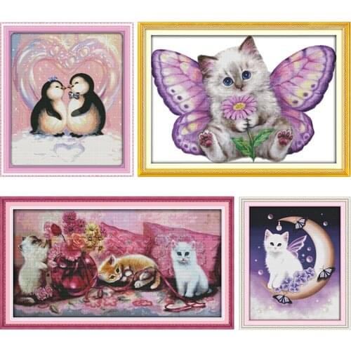 Stamped The Butterfly Cat Cross-Stitch Kit 11CT 14CT Printed Counted Pattern Craft Handmade Decoration Embroidery Needlework Set