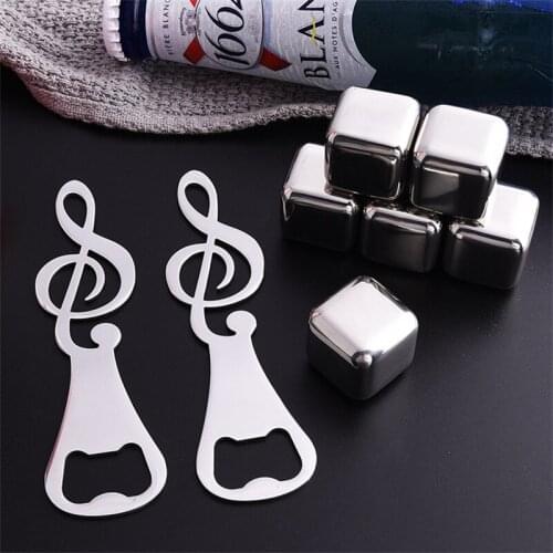 Stainless Steel Whisky Stones Ice Cubes music Bottle Opener Set Reusable Stainless Steel Wine Cooling Party Bar Corkscrew Tool