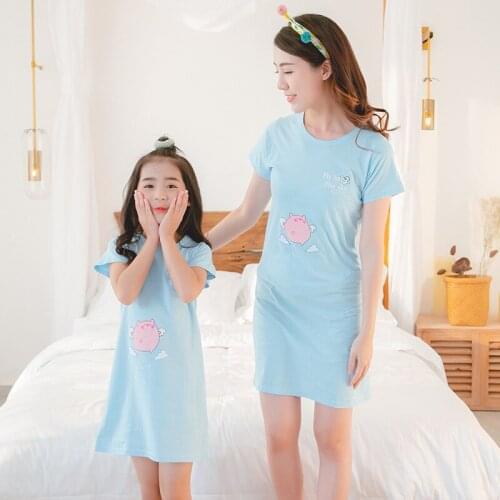100% Cotton Girls Nightgown Pajamas Childrens Summer Nightdress Baby Girls Home Clothes Mother Kids Night dress Girl Sleepwear